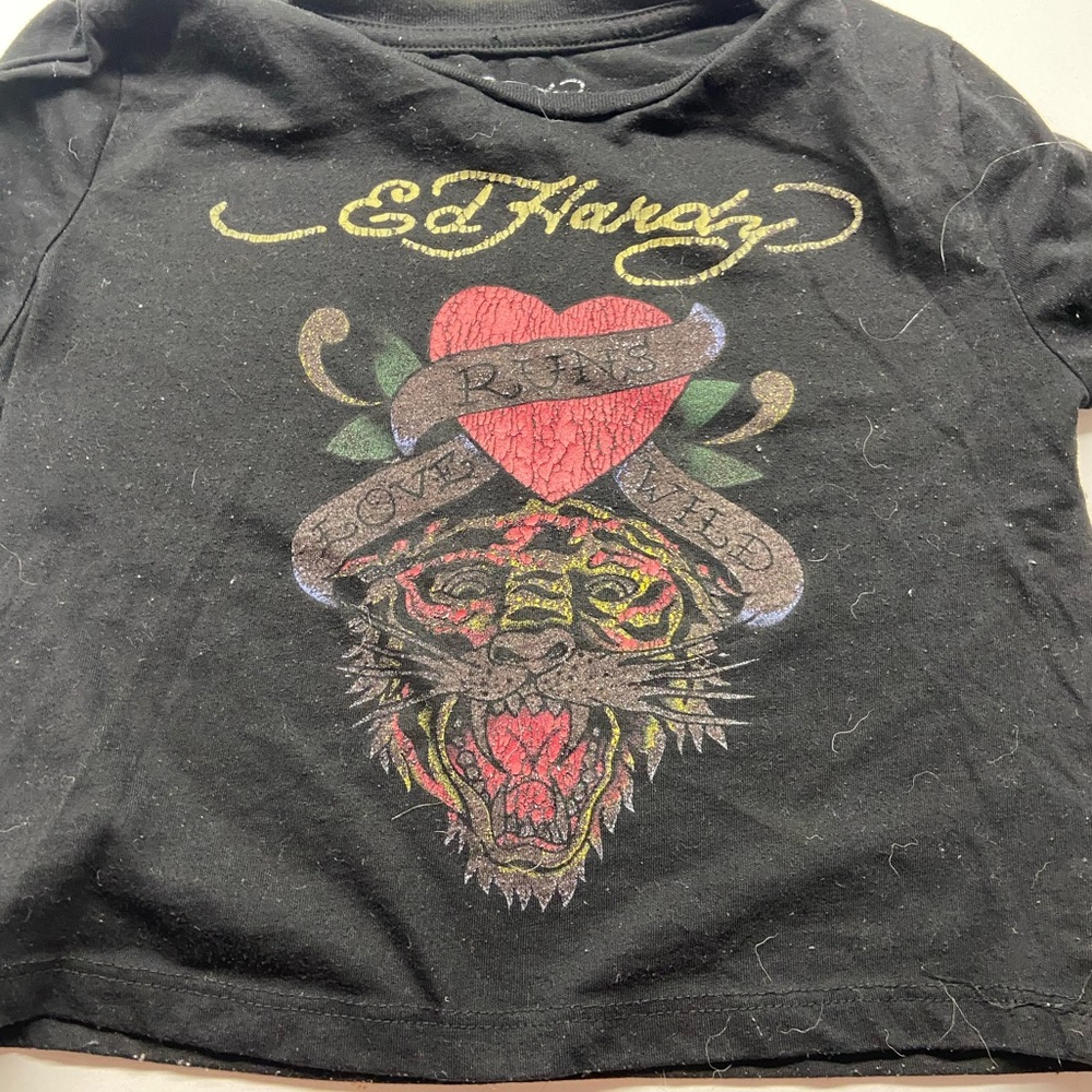 Ed Hardy Black Kids T-Shirt with Tiger Graphic